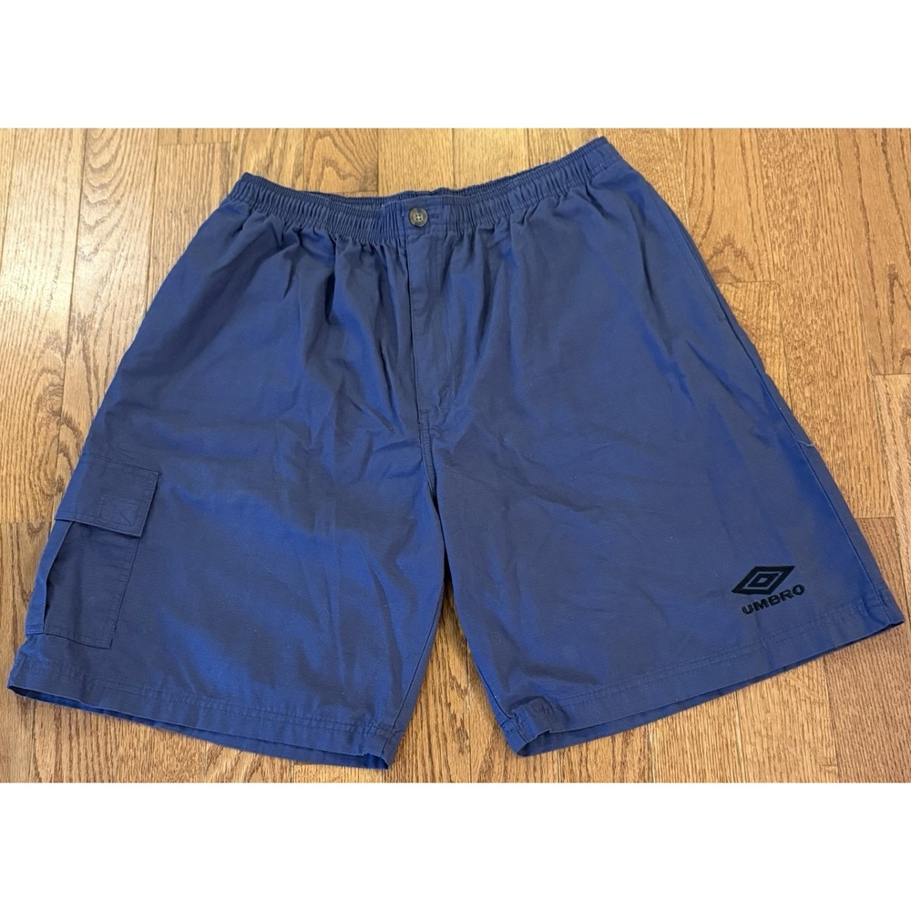 Vtg Umbro Mens Cargo Shorts Gray Cotton Ripstop Elastic Waist Athletic Size XL